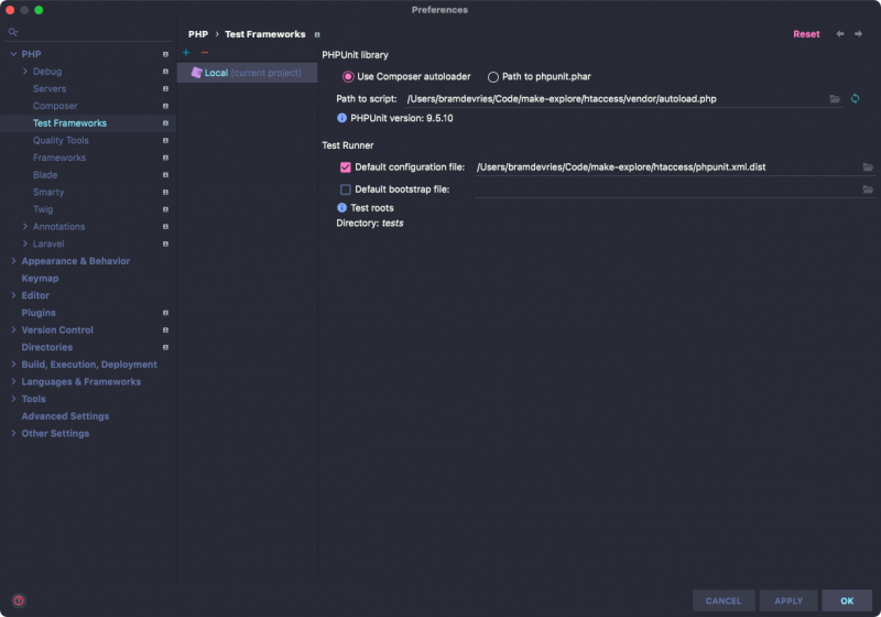 Running PHPUnit with PHPStorm