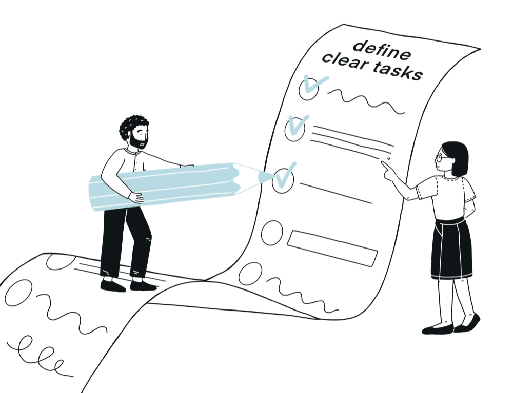 Chapter 4 illustration: Two people ticking off a long list